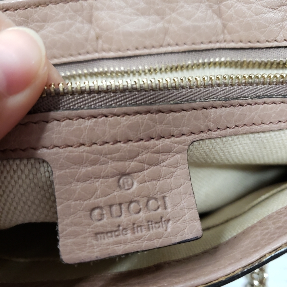 Authentic Gucci Soho Disco Pink Leather GG Tassel Chain Crossbody Bag Luxury - Picture 14 of 16